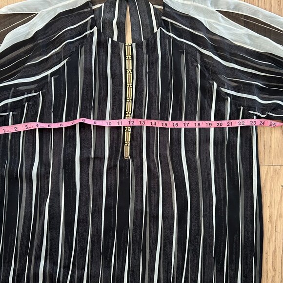 Halston Heritage Black Stripe Mini Dress, Crinkle Chiffon, Gold Detail, Sz. XL - Picture 11 of 11